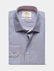 Slim Fit Blue & White Fine Stripe Non-Iron Shirt - Contrast Detail
