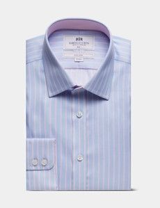 Slim Fit Blue & Pink Butcher Stripe Non-Iron Shirt - Contrast Detail