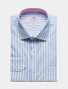 Slim Fit Blue & White Bold Stripe Non-Iron Shirt