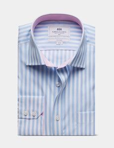 Slim Fit Blue & White Bold Stripe Non-Iron Shirt