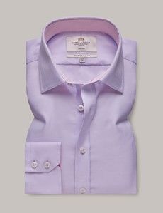 Non-Iron Lilac & White Slim Shirt - Contrast Detail-preview1