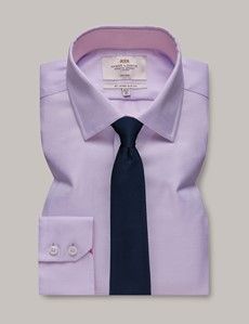 Non-Iron Lilac & White Slim Shirt - Contrast Detail-preview2