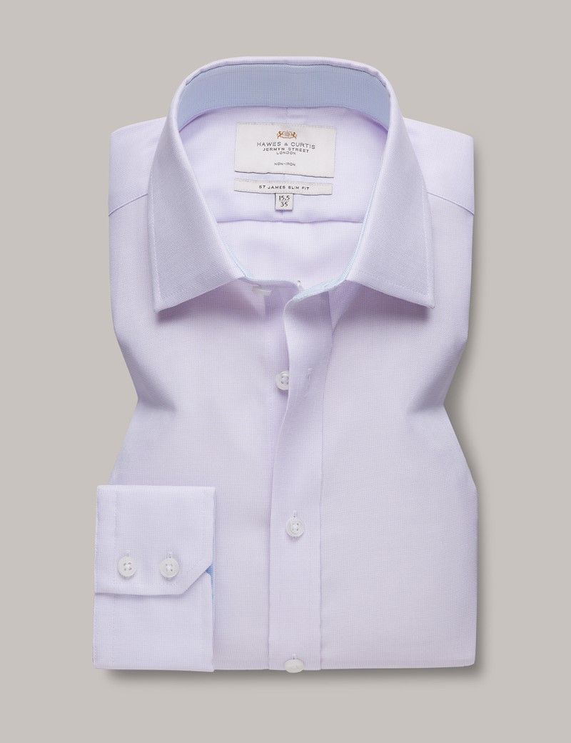 Slim Fit Lilac & White Semi Plain Non-Iron Shirt-preview