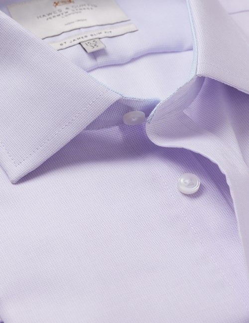 Non-Iron Lilac & White Semi Plain Slim Fit Shirt - Contrast Detail
