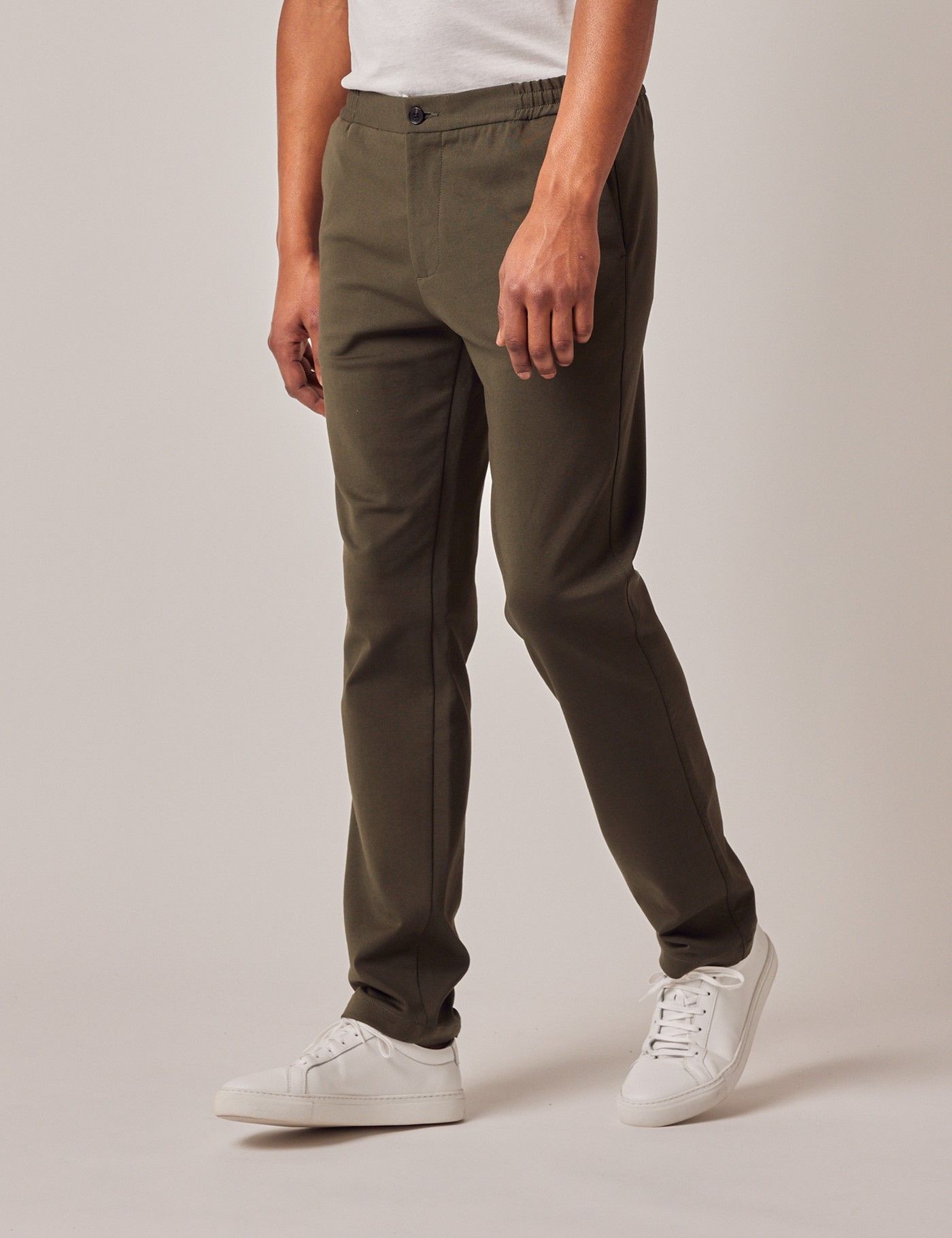 Olive Knitted Stretch Trousers | Hawes & Curtis