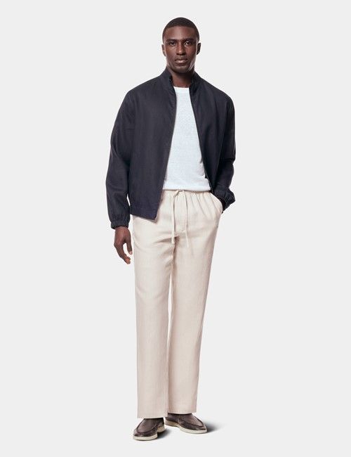 Stone Linen Drawstring Trousers - Machine Washable