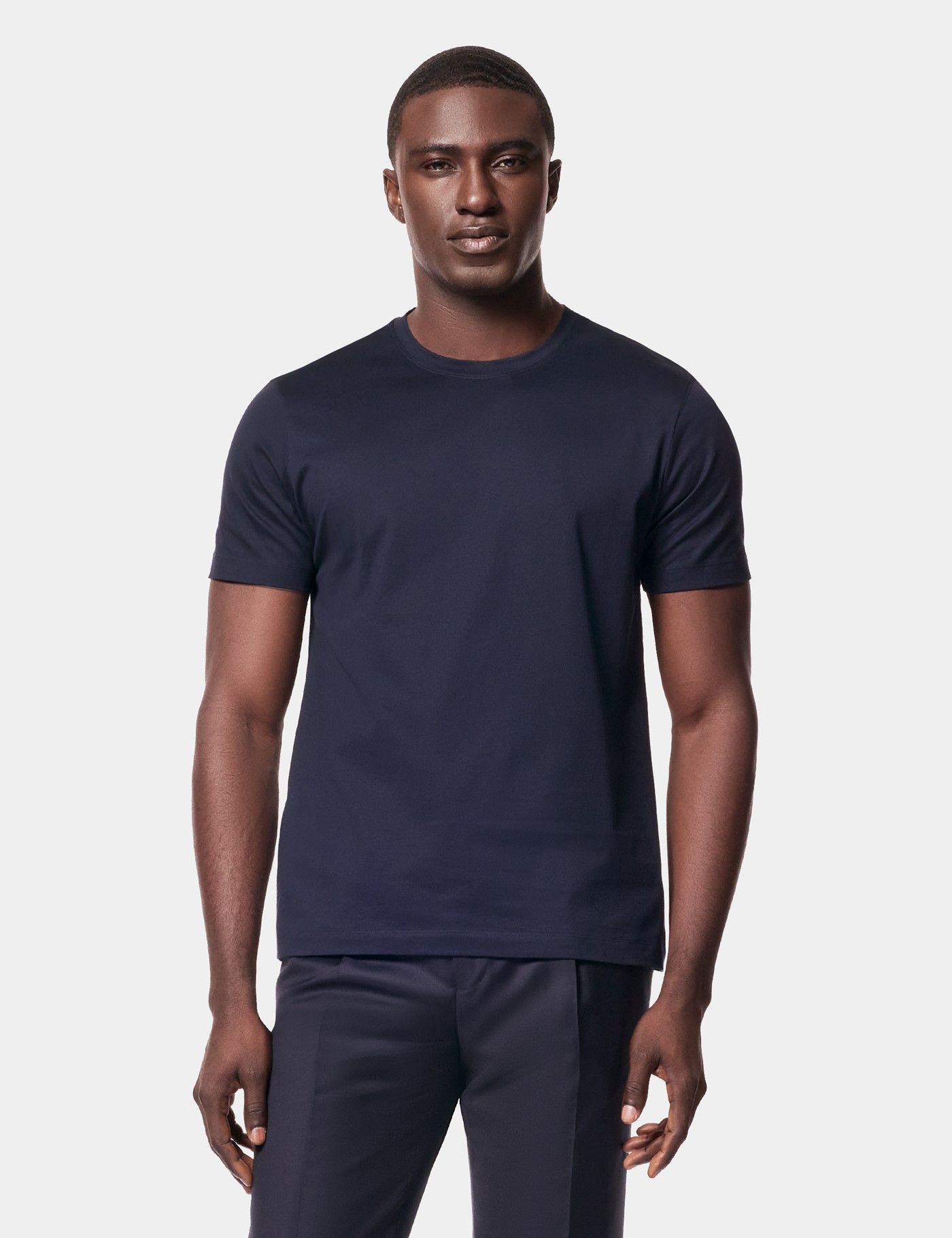 Navy Mercerised Cotton T-shirt | Hawes & Curtis