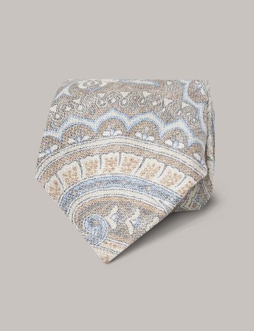 Beige & Blue Paisley Italian Silk Tie - 1913 Collection