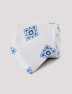 Ivory Textured Medallion Geo Italian Silk Blend Tie - 1913 Collection