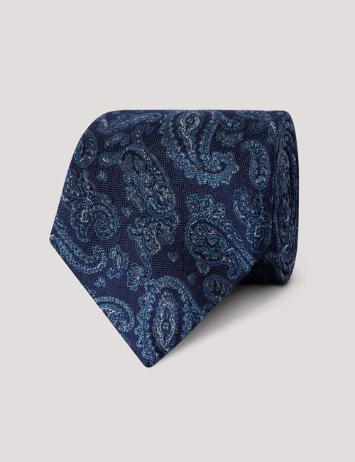 Blue Herringbone Paisley Italian Silk Tie - 1913 Collection