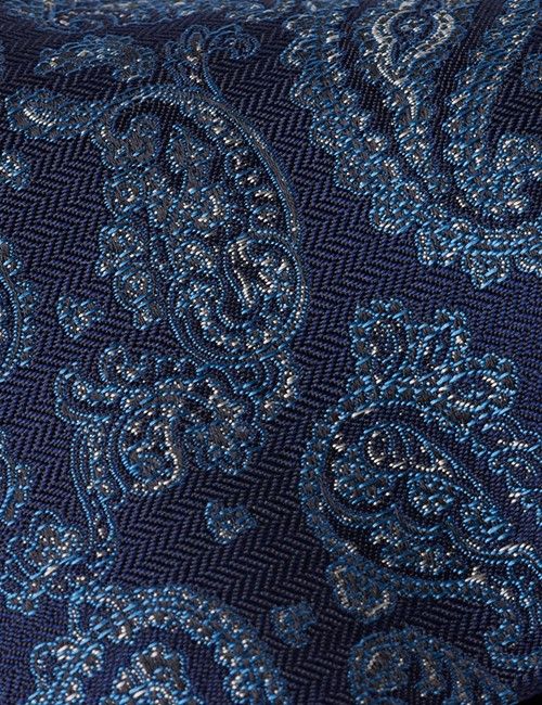 Blue Herringbone Paisley Italian Silk Tie - 1913 Collection-preview