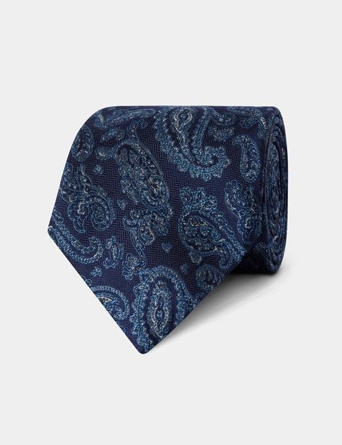 Blue Herringbone Paisley Italian Silk Tie - 1913 Collection