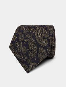 Navy & Green Herringbone Paisley 1913 Tie