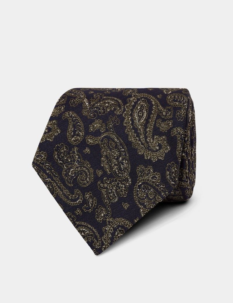 Navy & Green Herringbone Paisley 1913 Tie