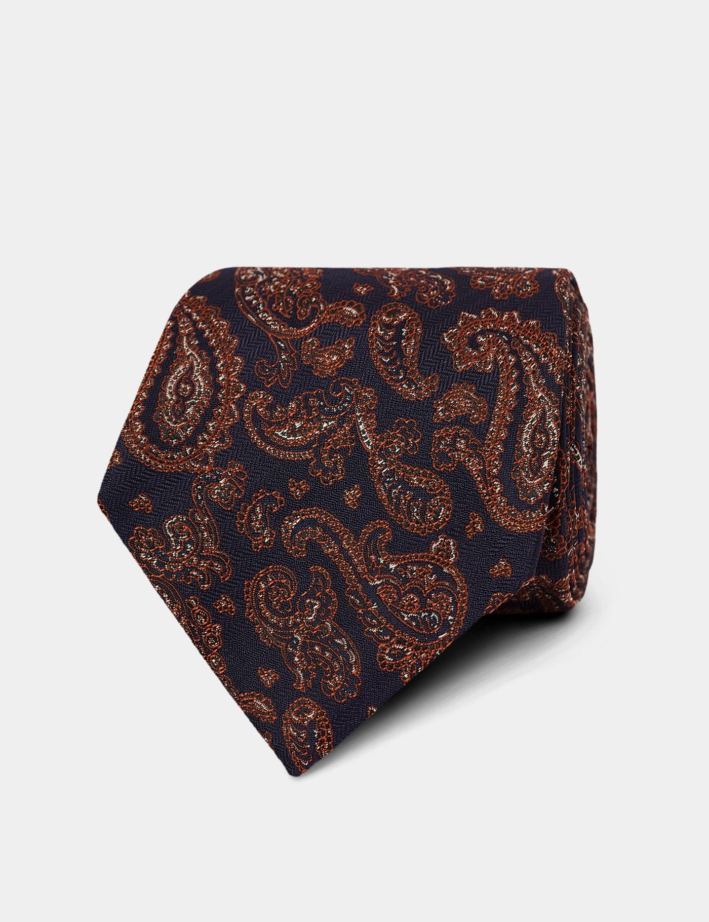 Navy & Orange Herringbone Paisley 1913 Tie