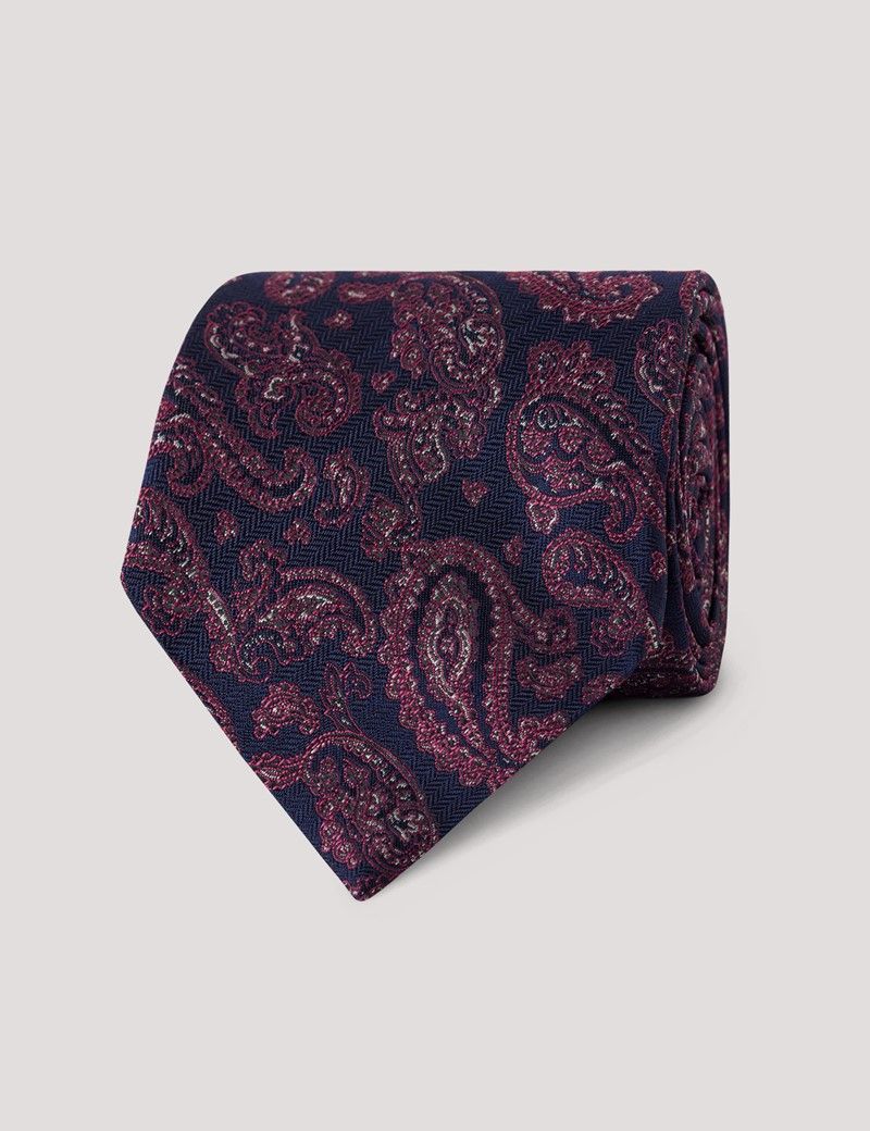 Navy & Burgundy Herringbone Paisley 1913 Tie