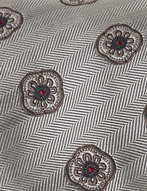 Silver Herringbone Medallion Geo Italian Silk Tie - 1913 Collection-preview