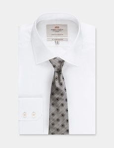 Silver Herringbone Medallion Geo Italian Silk Tie - 1913 Collection-preview2