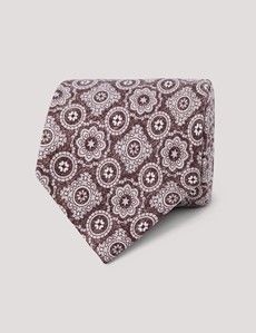 Coffee Brown Medallion Geo Italian Silk Tie - 1913 Collection