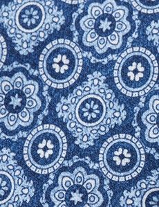 Navy Medallion Geo Italian Silk Tie - 1913 Collection-preview1