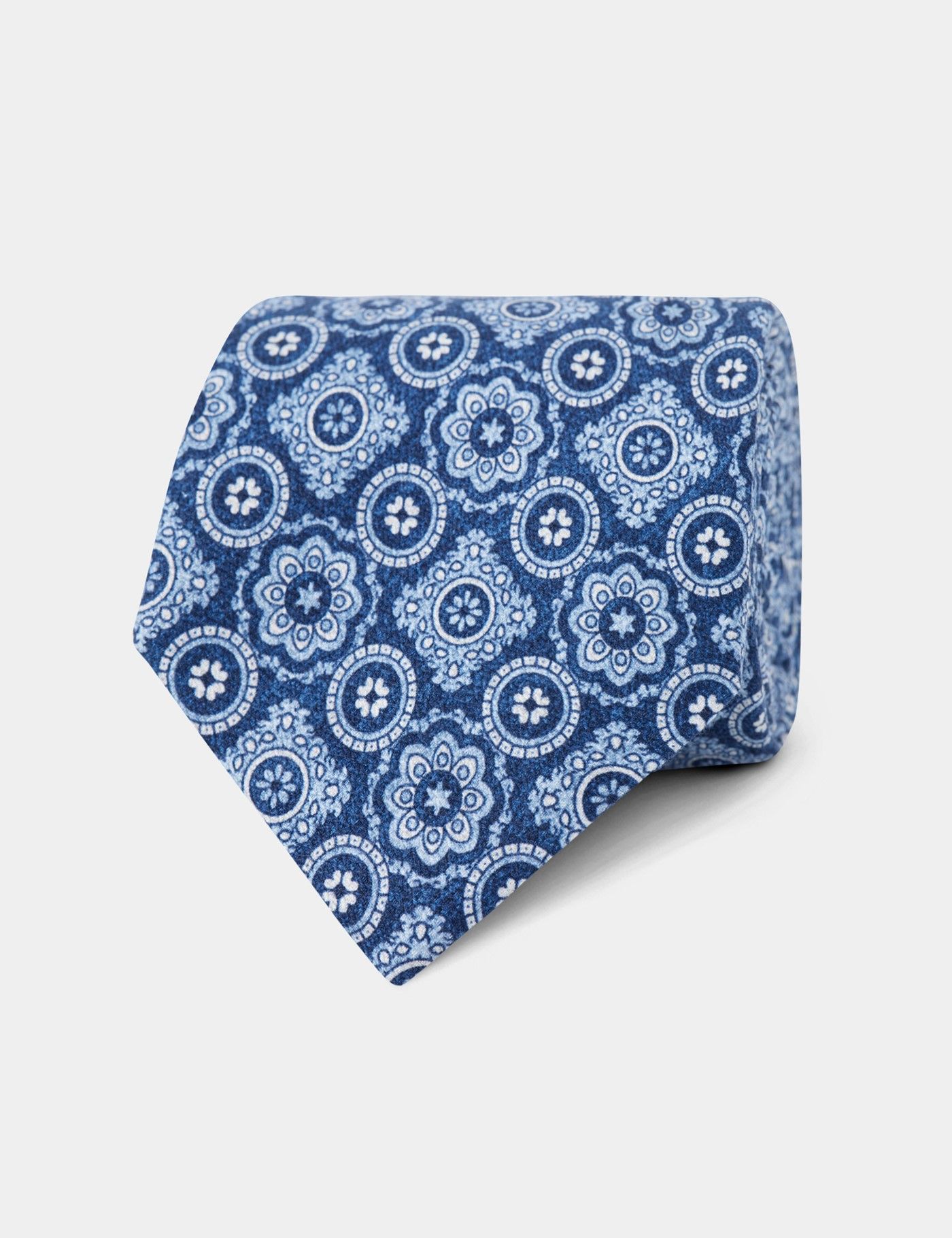 Navy Medallion Geo Italian Silk Tie - 1913 Collection