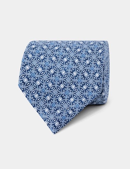 Navy Geometric Italian Silk Tie - 1913 Collection