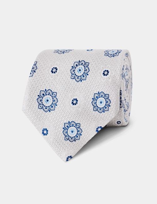 Cream Ornate Medallion Geo Italian Silk Tie - 1913 Collection