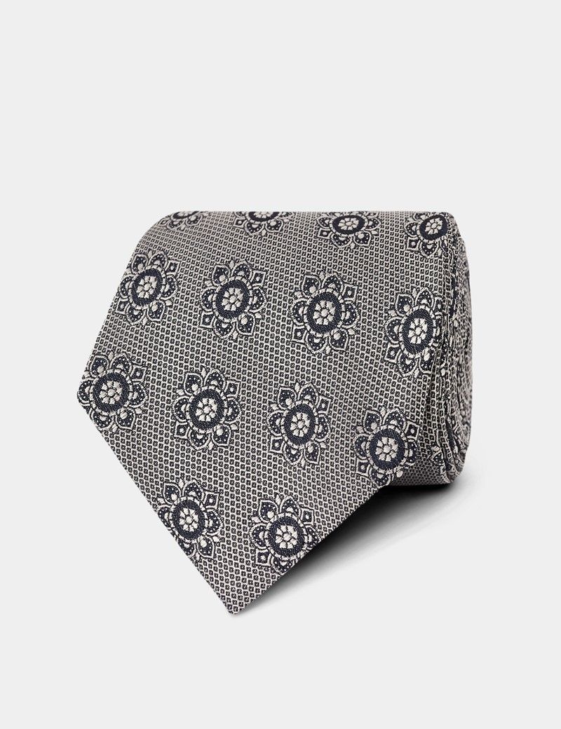Silver Ornate Medallion Geo 1913 Tie