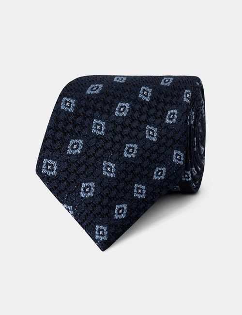 Navy Diamond Grenadine Italian Silk Tie - 1913 Collection