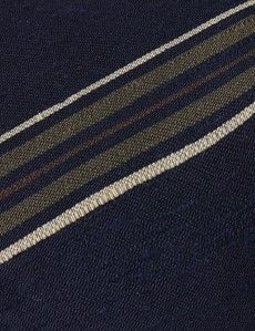 Navy Stripe Italian Shantung Silk Tie - 1913 Collection-preview1