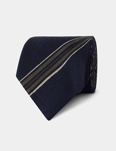 Navy Stripe Italian Shantung Silk Tie - 1913 Collection