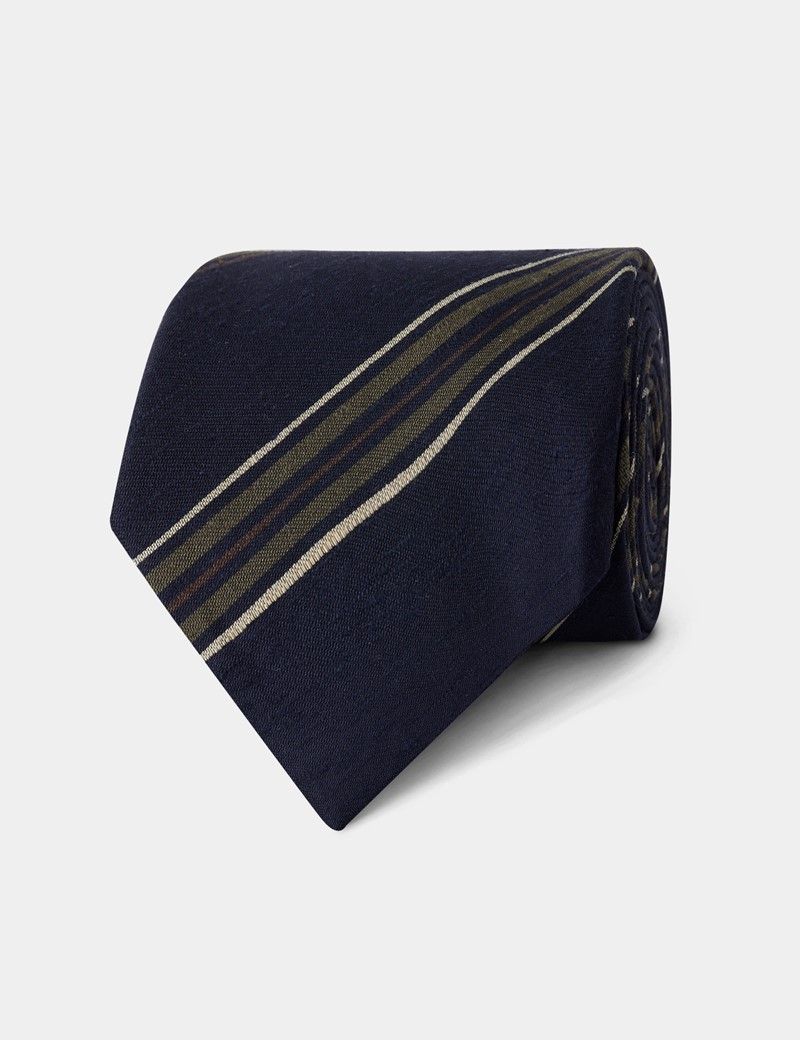 Navy Stripe Italian Shantung Silk Tie - 1913 Collection