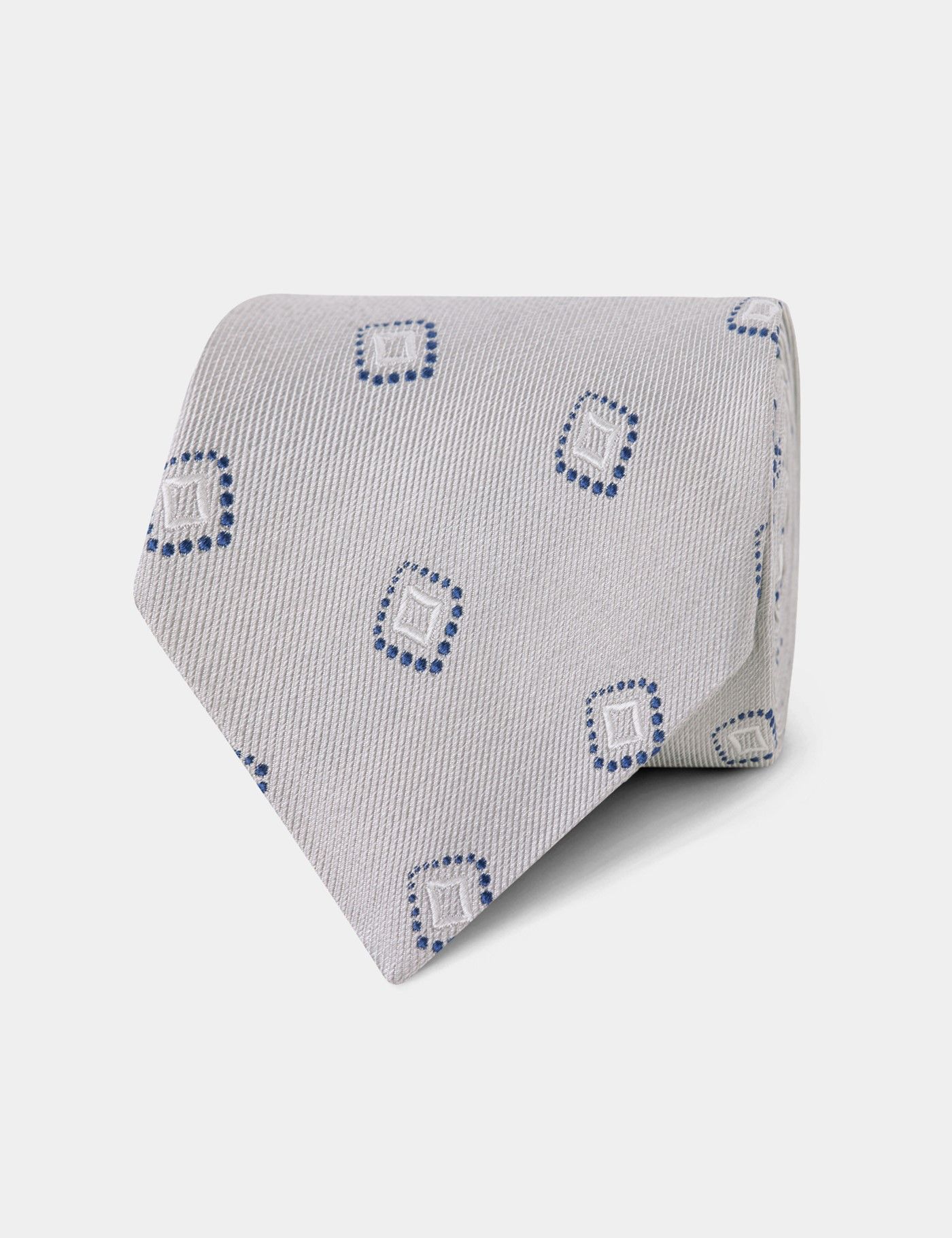 thumbnail image 2 of Handmade Men’s Silk Tie – Silver Gray Jacquard Woven With Classic Checks 2 of 6