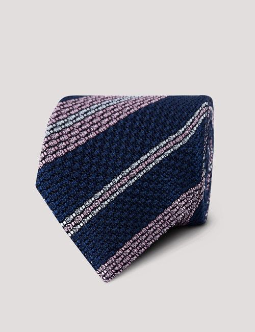 Navy Stripe Grenadine Italian Silk Tie - 1913 Collection