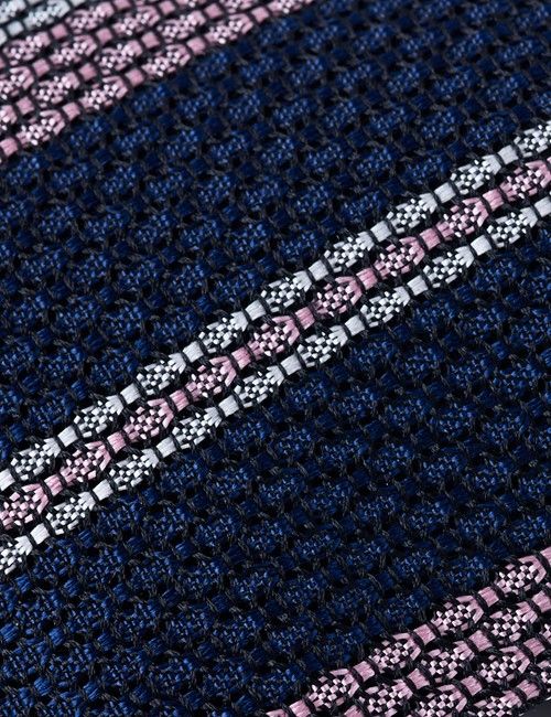 Navy Stripe Grenadine Italian Silk Tie - 1913 Collection-preview
