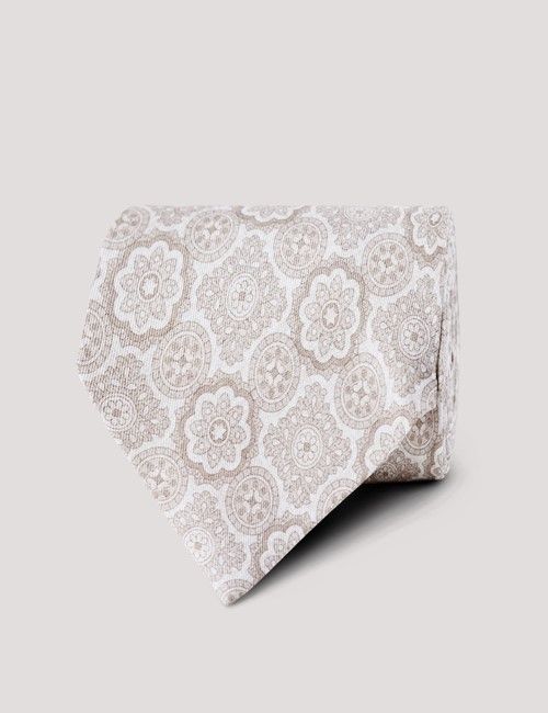 Champagne Tonal Medallion Geo Tie - 100% Silk