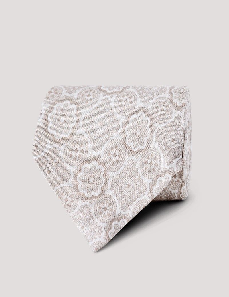 Champagne Tonal Medallion Geo Tie - 100% Silk
