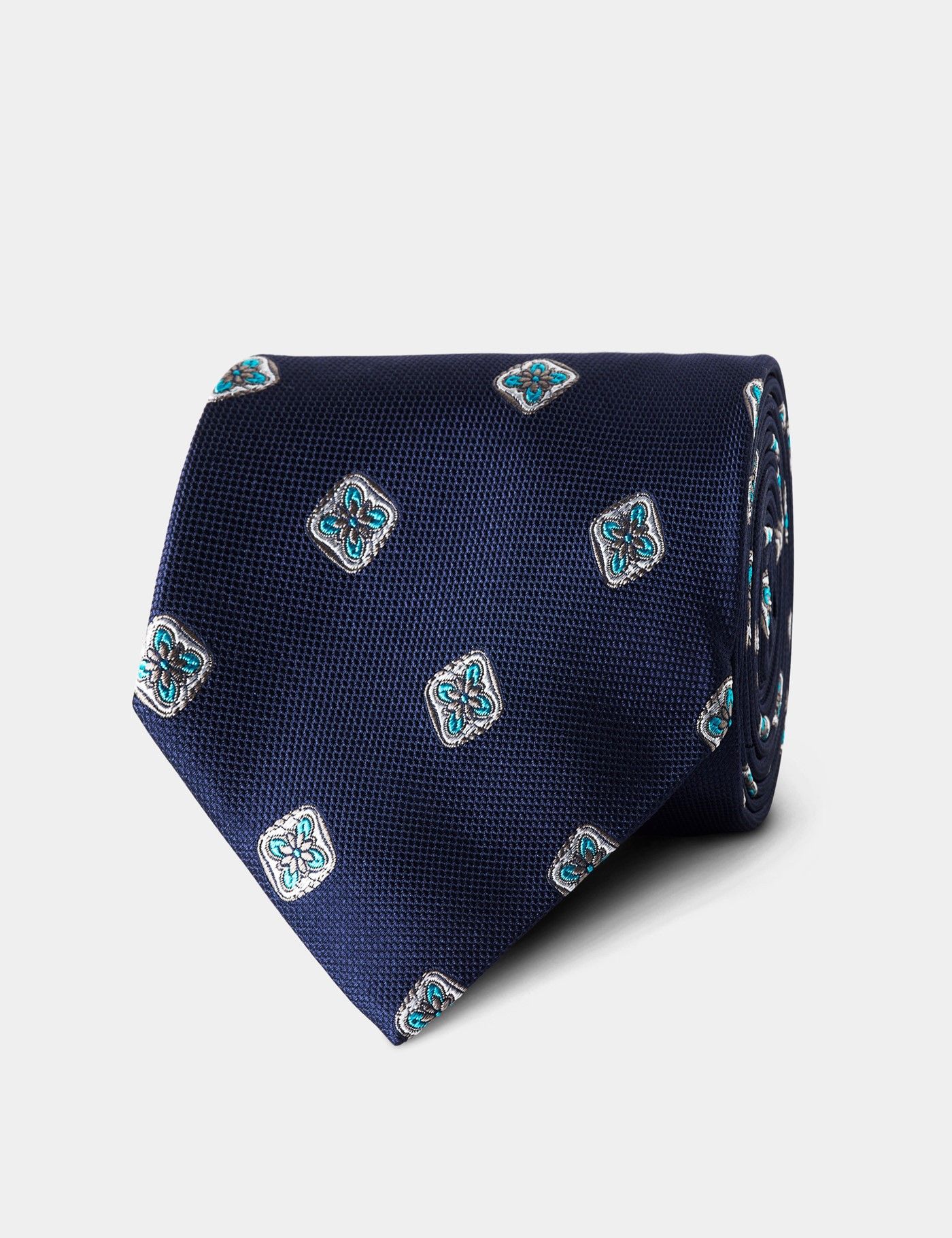 Navy & Turquoise Medallion 1913 Tie