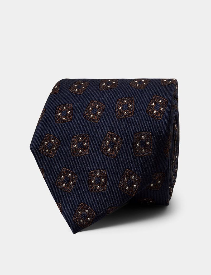 Navy & Brown Medallion 1913 Tie