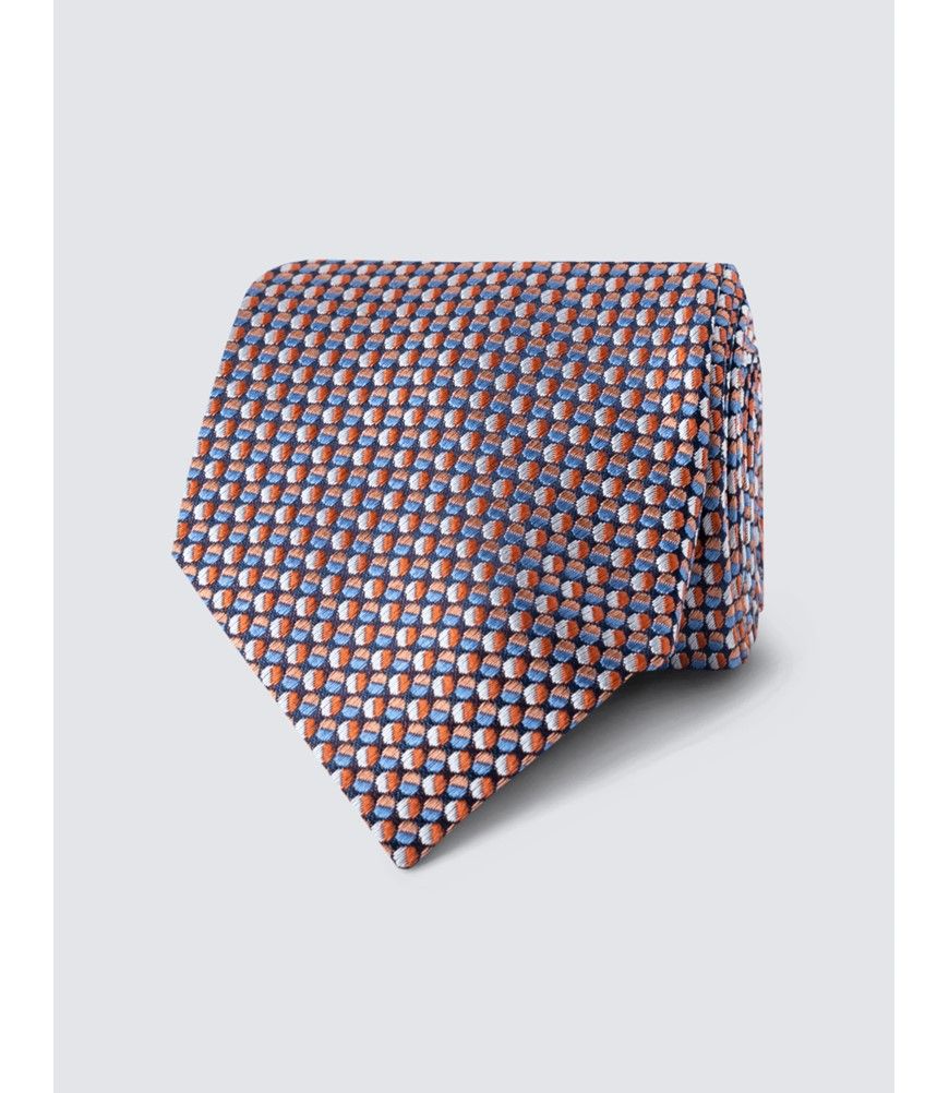 Men s Orange Two Tone Circles Print Tie 100 Silk Hawes and Curtis