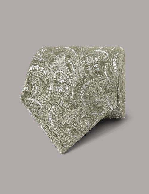 Sage Green Paisley Tie - 100% Silk