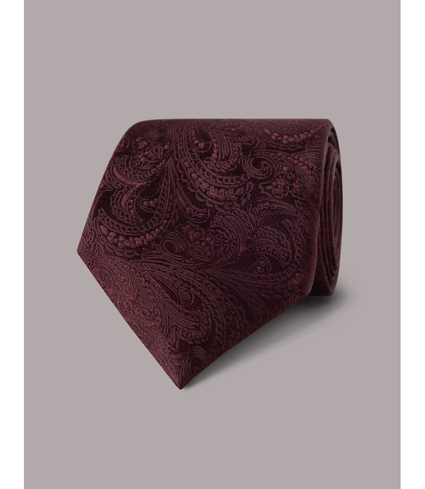 Men's Burgundy Paisley Tie - 100% Silk | Hawes and Curtis