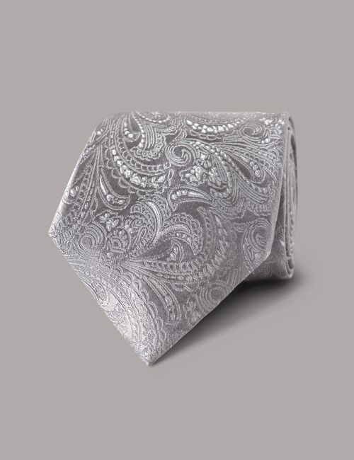 Silver Paisley Tie - 100% Silk