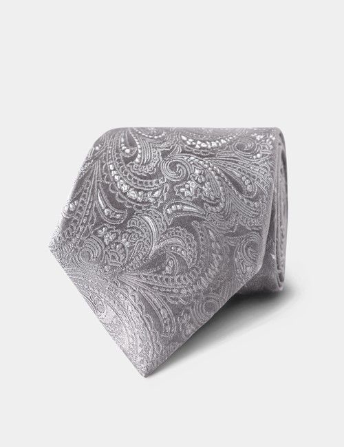 Silver Paisley Tie - 100% Silk