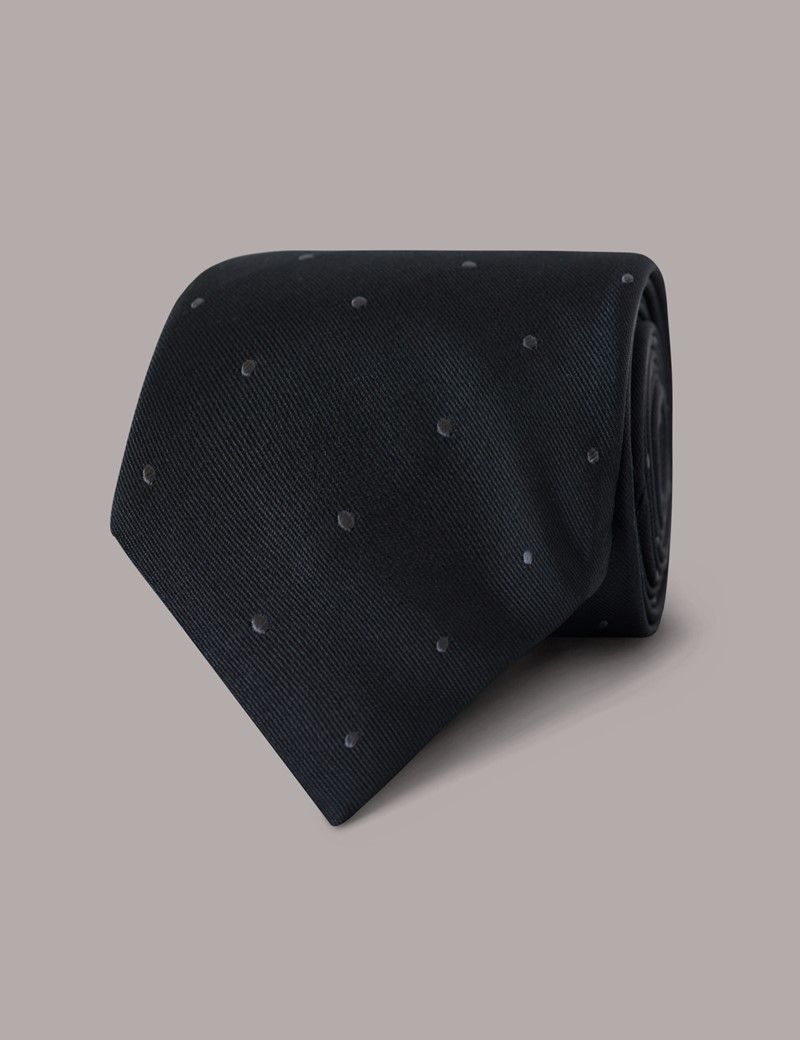 Black Spot Tie - 100% Silk