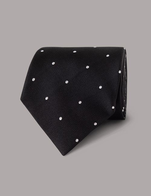 Black & White Spot Tie - 100% Silk