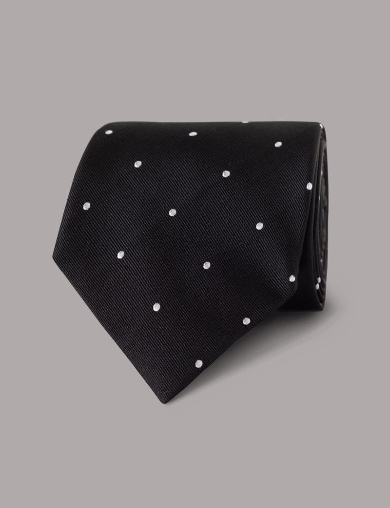 Black & White Spot Tie - 100% Silk