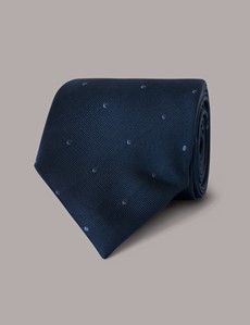 Navy Spot Tie - 100% Silk