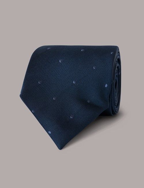 Navy Spot Tie - 100% Silk