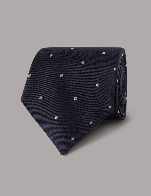 Navy & Pink Spot Tie - 100% Silk